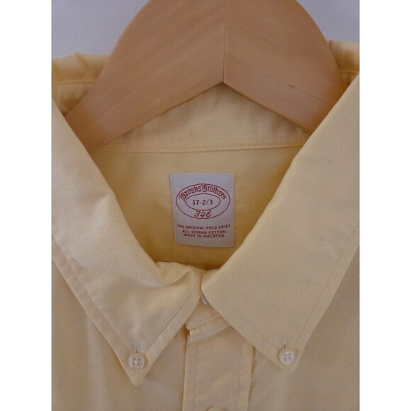 #78 VINTAGE Brooks Brothers men 17 2/3 yellow solid oxford dress shirt made USA - Picture 3 of 4